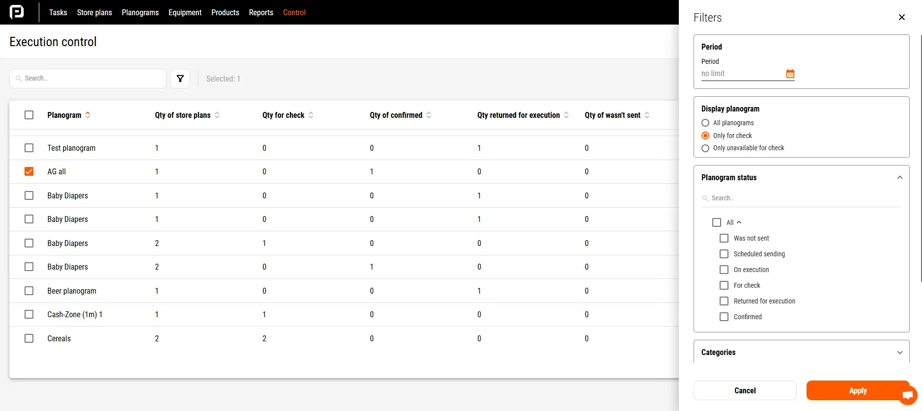 Planogram status
